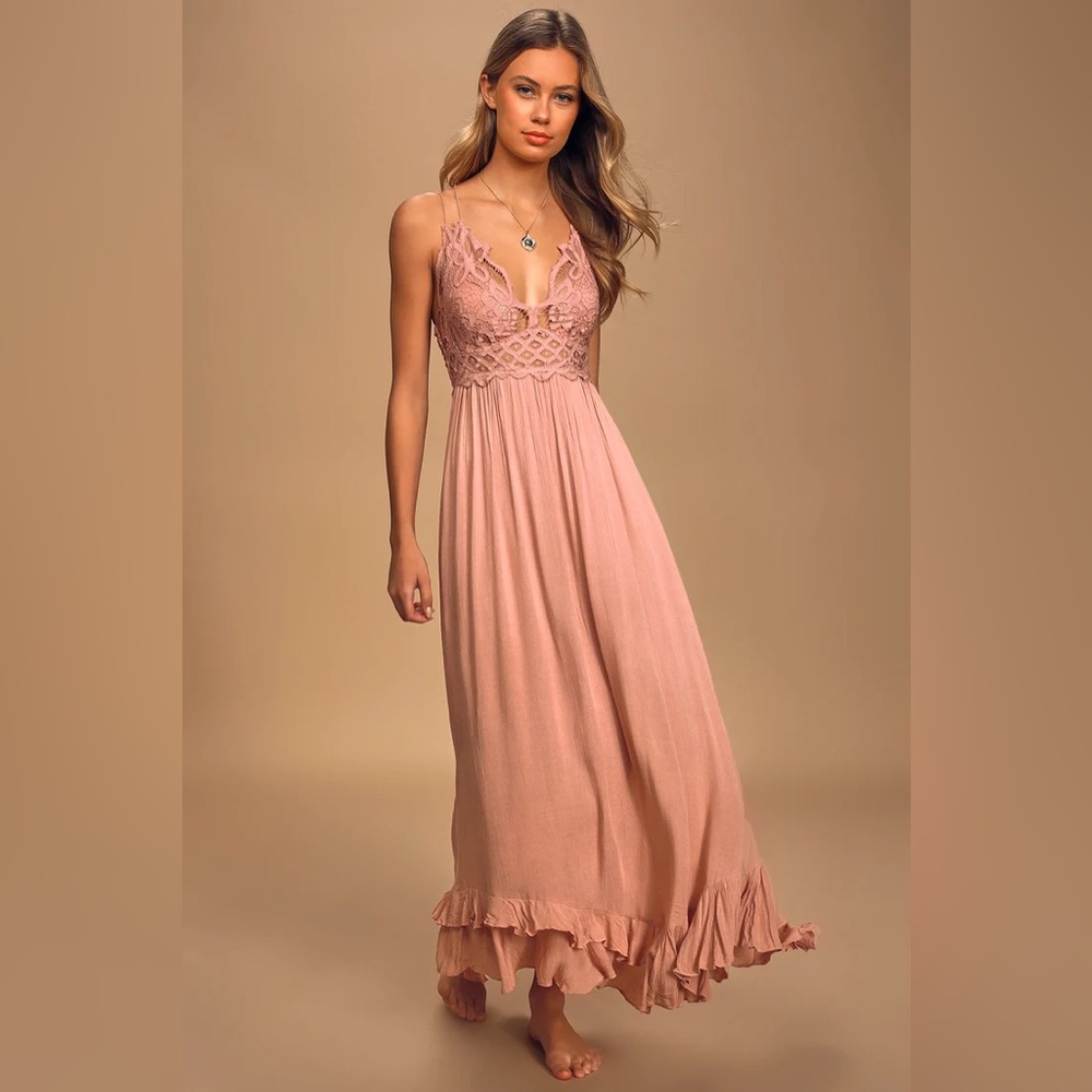 Free People Lace Maxi Slip Dress in Rose